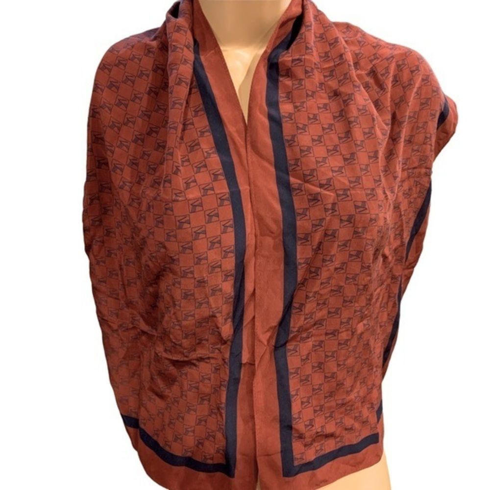Beautiful Rust  Navy Blue Silk Scarf
